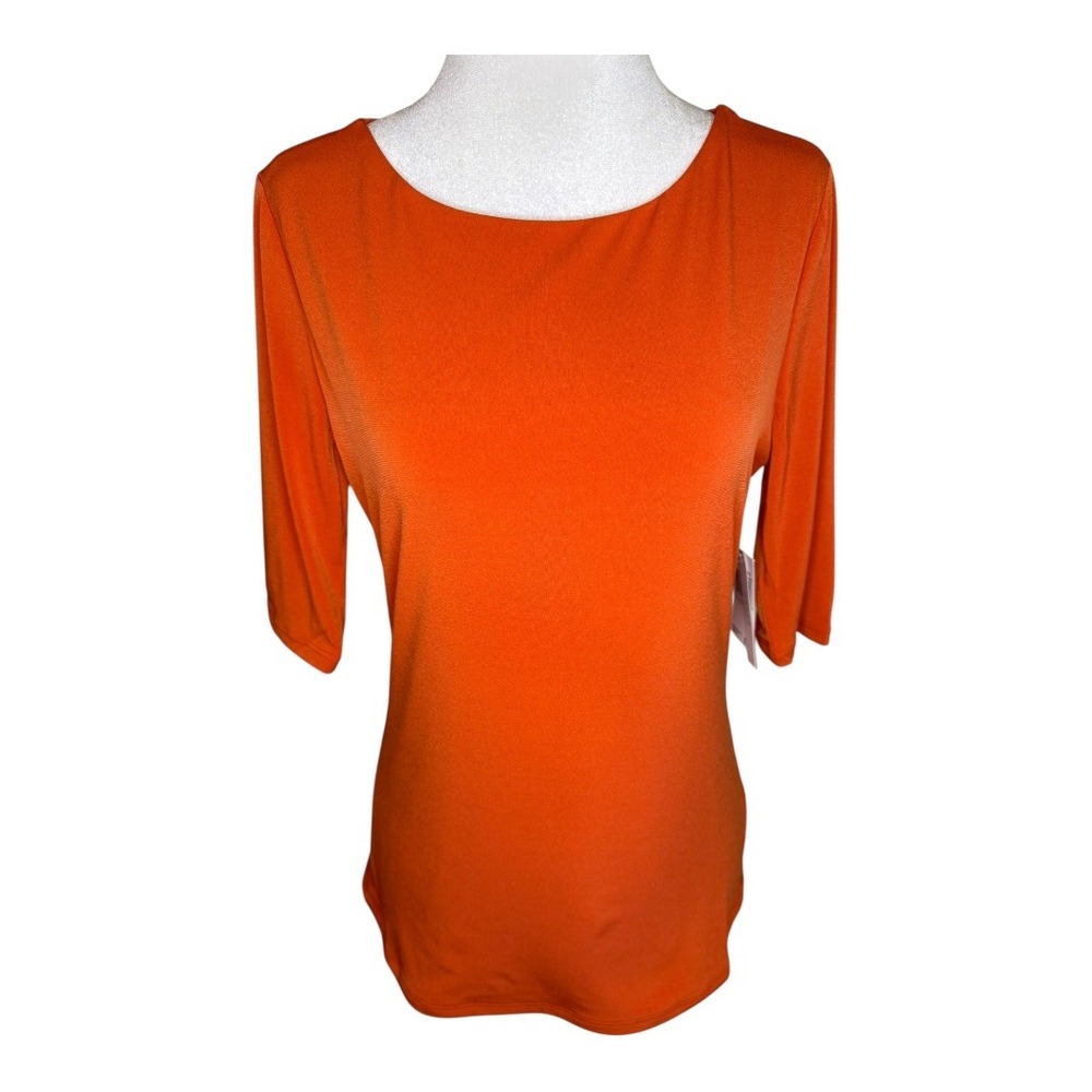 Grace Women's Top Large Boat Neck 3/4 Sleeve Burnt Orange Blouse Career Casual